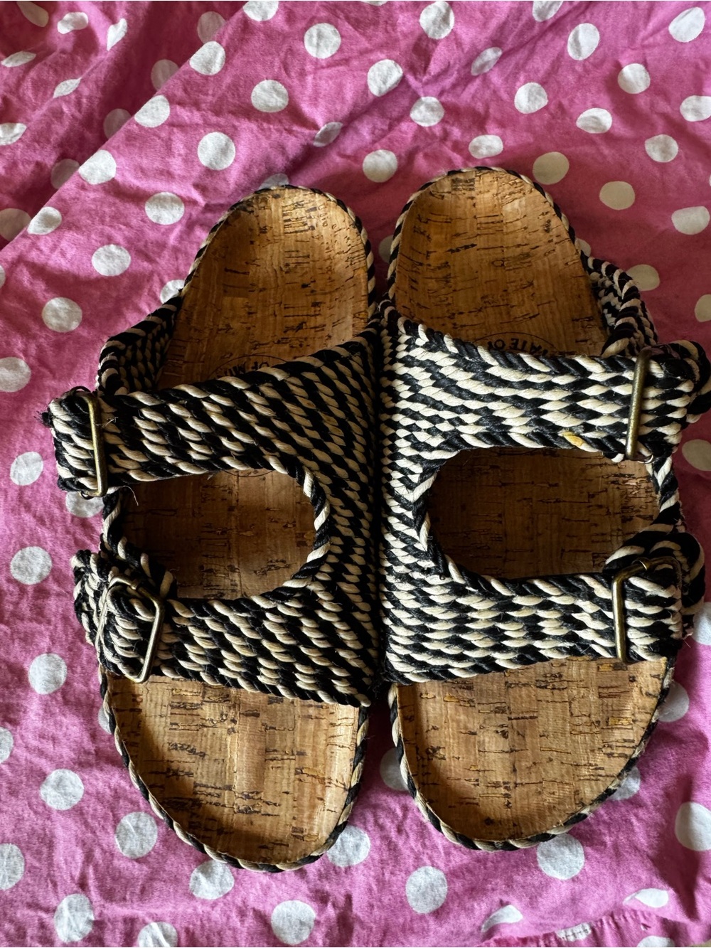 Nomadic state of mind Braided Black & Cream Cork Slide Sandals